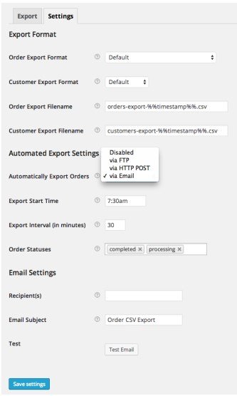 Order/Customer CSV Export Setting Dashboard