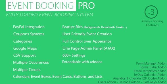 Event Booking Pro - WP Plugin [Paypal or Offline]