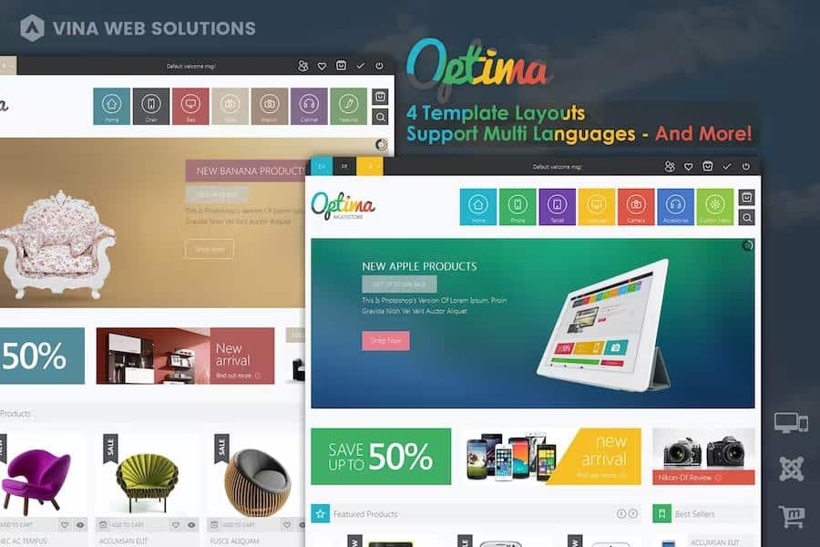 Vina Optima : Multi-Store Joomla 3.x Template Latest Version