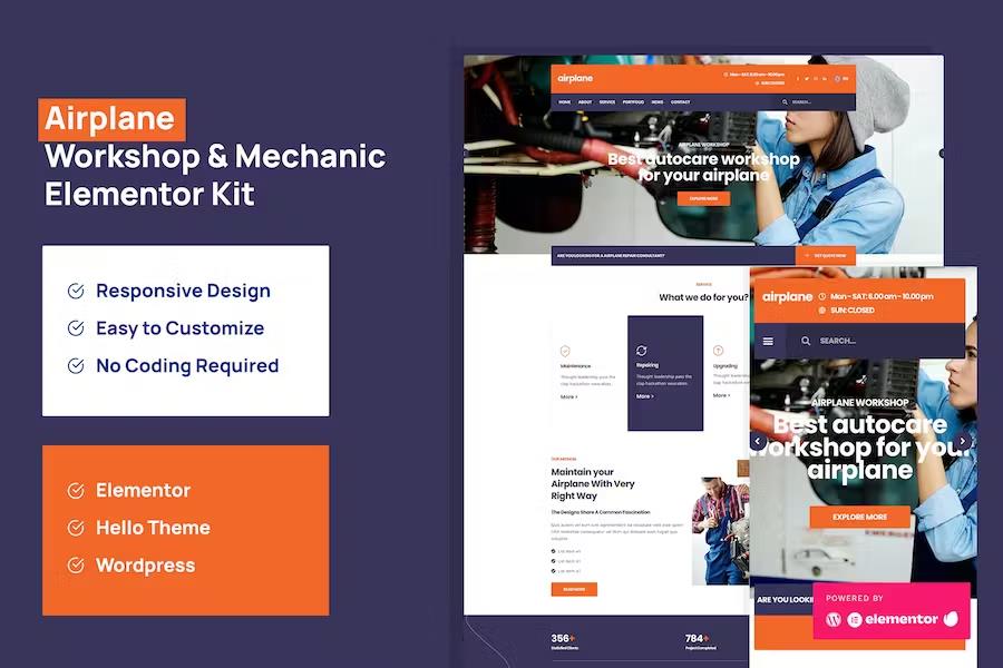 Airplane – Mechanic Workshop Elementor Template Kit Latest Version