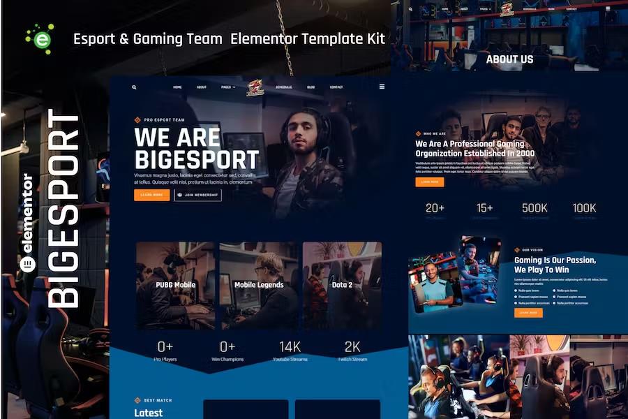 Bigesport – Esport & Gaming Team Elementor Template Kit Latest Version