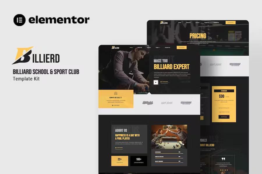 Billierd – Billiard School & Sport Club Elementor Template Kit Latest Version