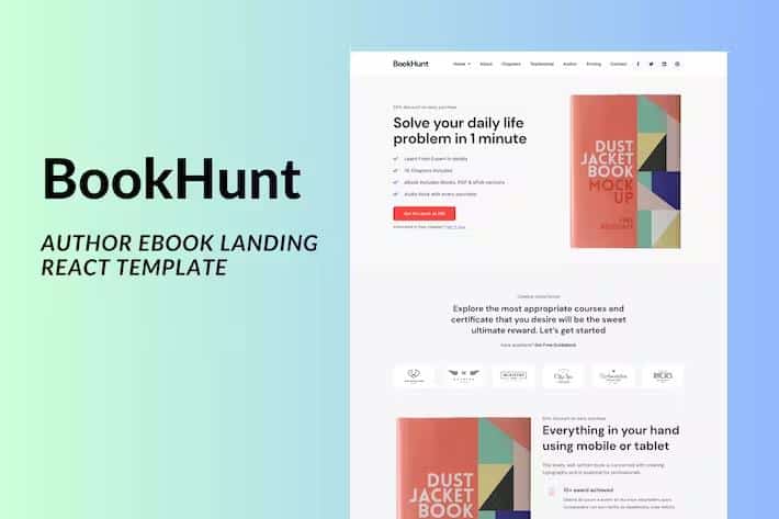 Bookhunt – Author eBook Landing React Template Latest Version