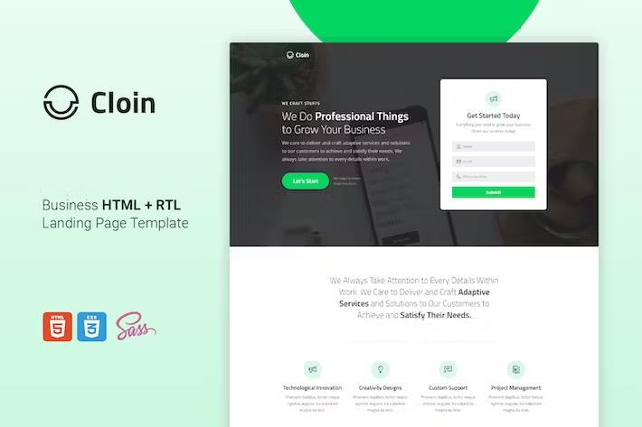 Cloin – HTML Landing Page Template + RTL Latest Version