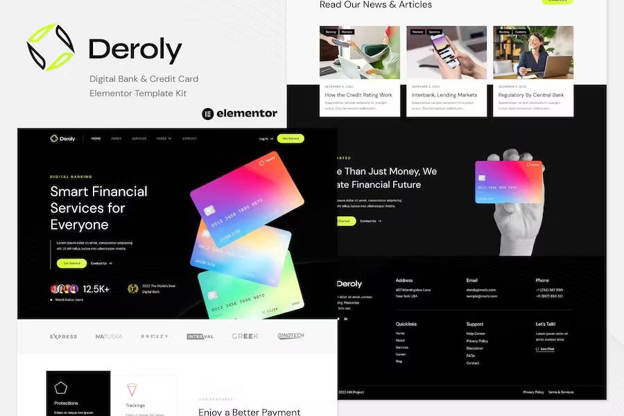 Deroly – Digital Bank & Credit Card Elementor Template Kit Latest Version