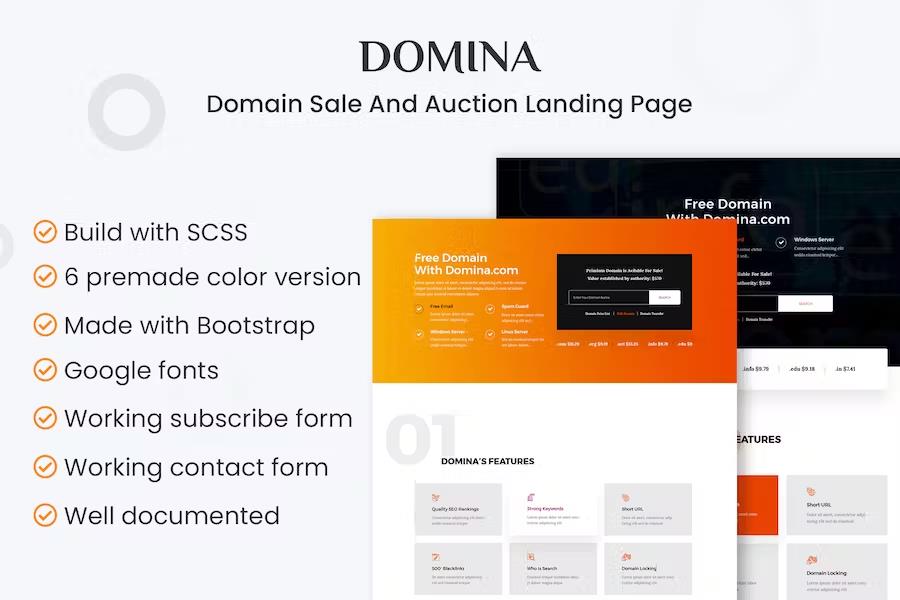 DOMINA – Domain Sale And Auction Landing Page Latest Version