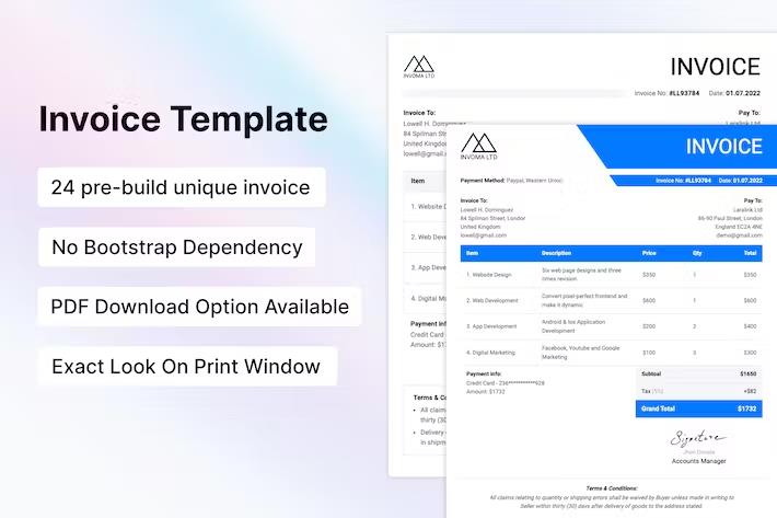 Invoma – Invoice HTML Template Latest Version