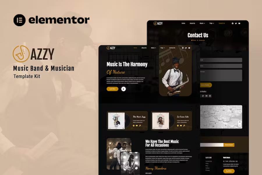 Jazzy – Music Band & Musician Elementor Template Kit Latest Version