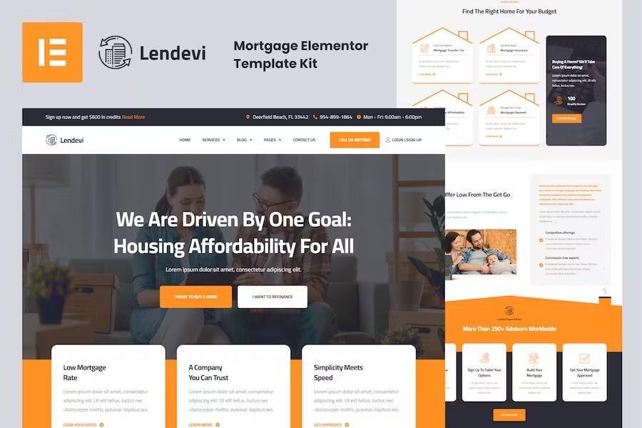 Lendevi – Mortgage Elementor Template Kit Latest Version