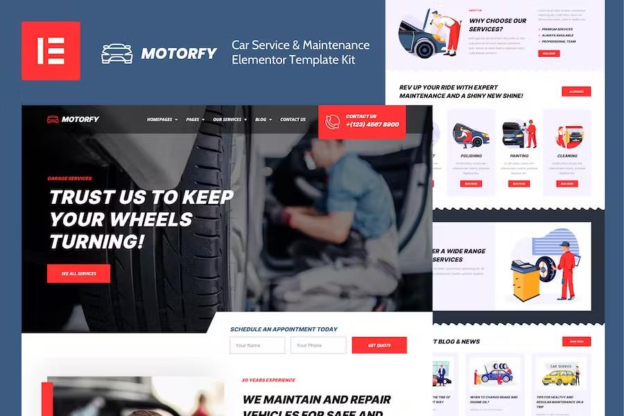 Motorfy – Car Service & Maintenance Elementor Template Kit Latest Version