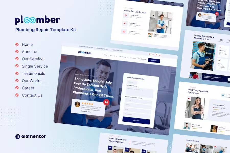 Ploomber – Plumbing Repair Elementor Template Kit Latest Version