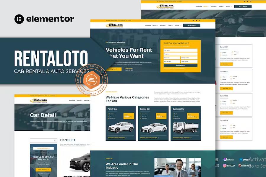 Rentaloto – Car Rental & Auto Services Elementor Template Kit Latest Version