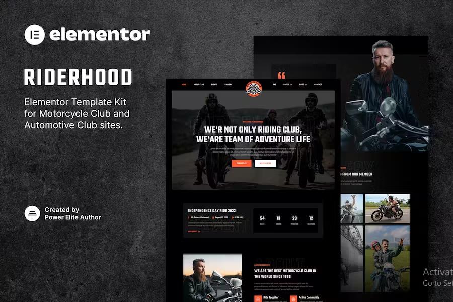 Riderhood – Motorcycle Club Elementor Template Kit Latest Version