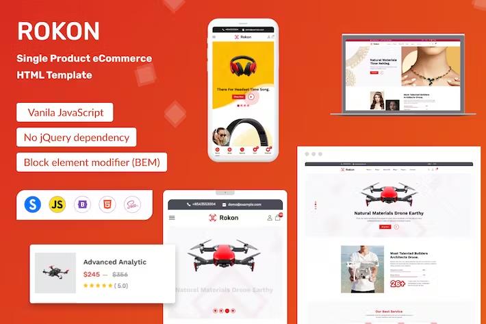 Rokon – Single Product eCommerce HTML Template Latest Version