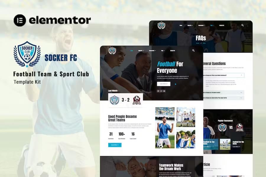 Socker – Football Team & Sports Club Elementor Template Kit Latest Version