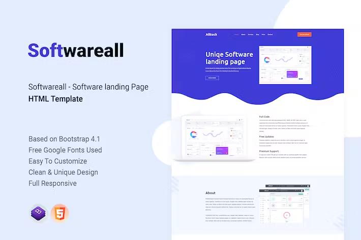 Softwareall – Software landing Page HTML Template Latest Version