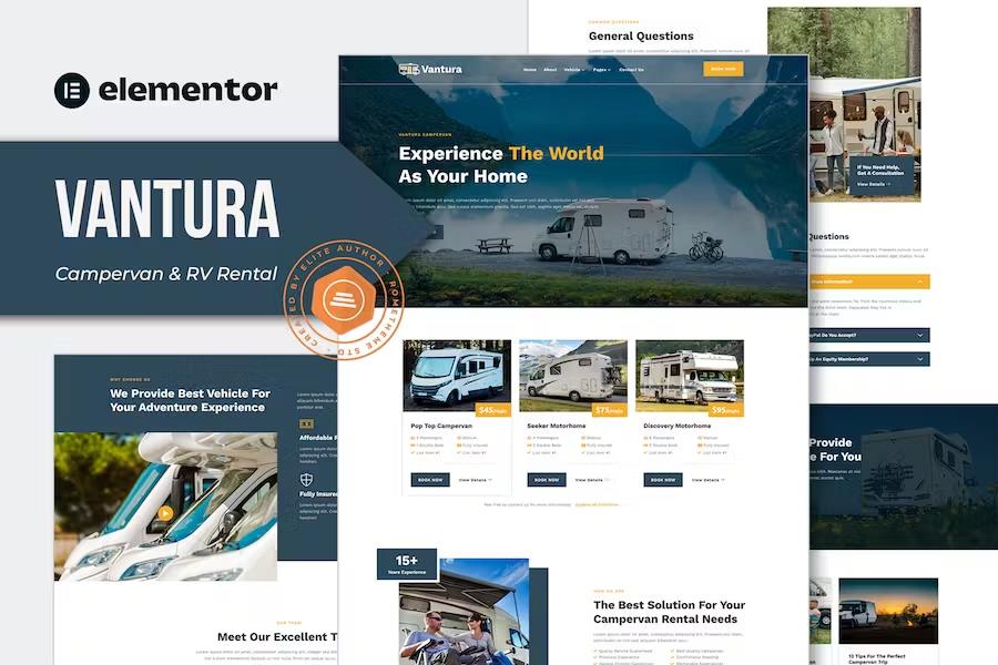 Vantura – Campervan & RV Rental Elementor Template Kit Latest Version