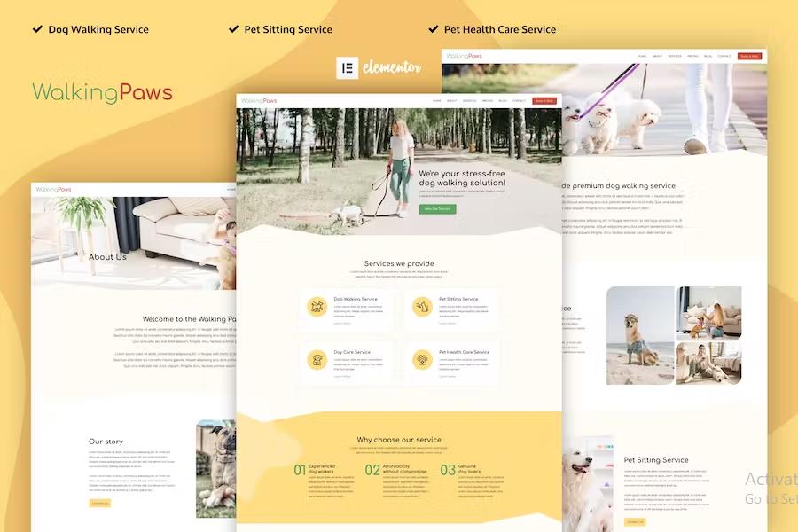 Walking Paws – Dog Walking and Pet Services Elementor Template Kit Latest Version