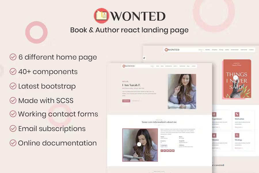 Wonted – Book & Author React Template Latest Version