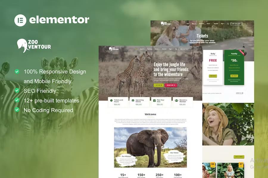 Zooventour – Safari & Zoo Elementor Pro Template Kit Latest Version